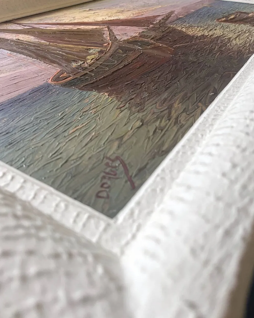 Tableau HSP "Marine méditerranéene" voiliers au port signé Dorges