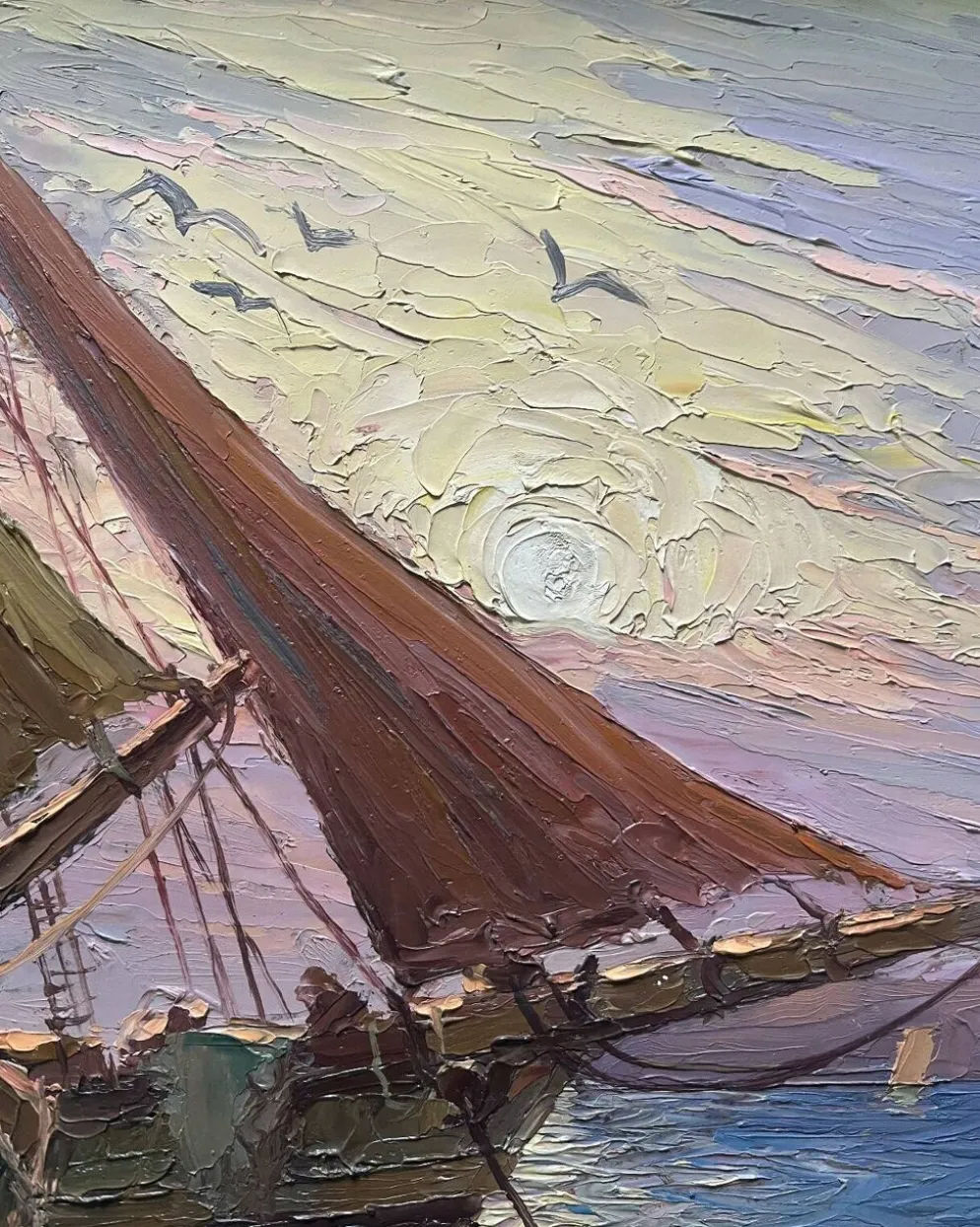 Tableau HSP "Marine méditerranéene" voiliers au port signé Dorges