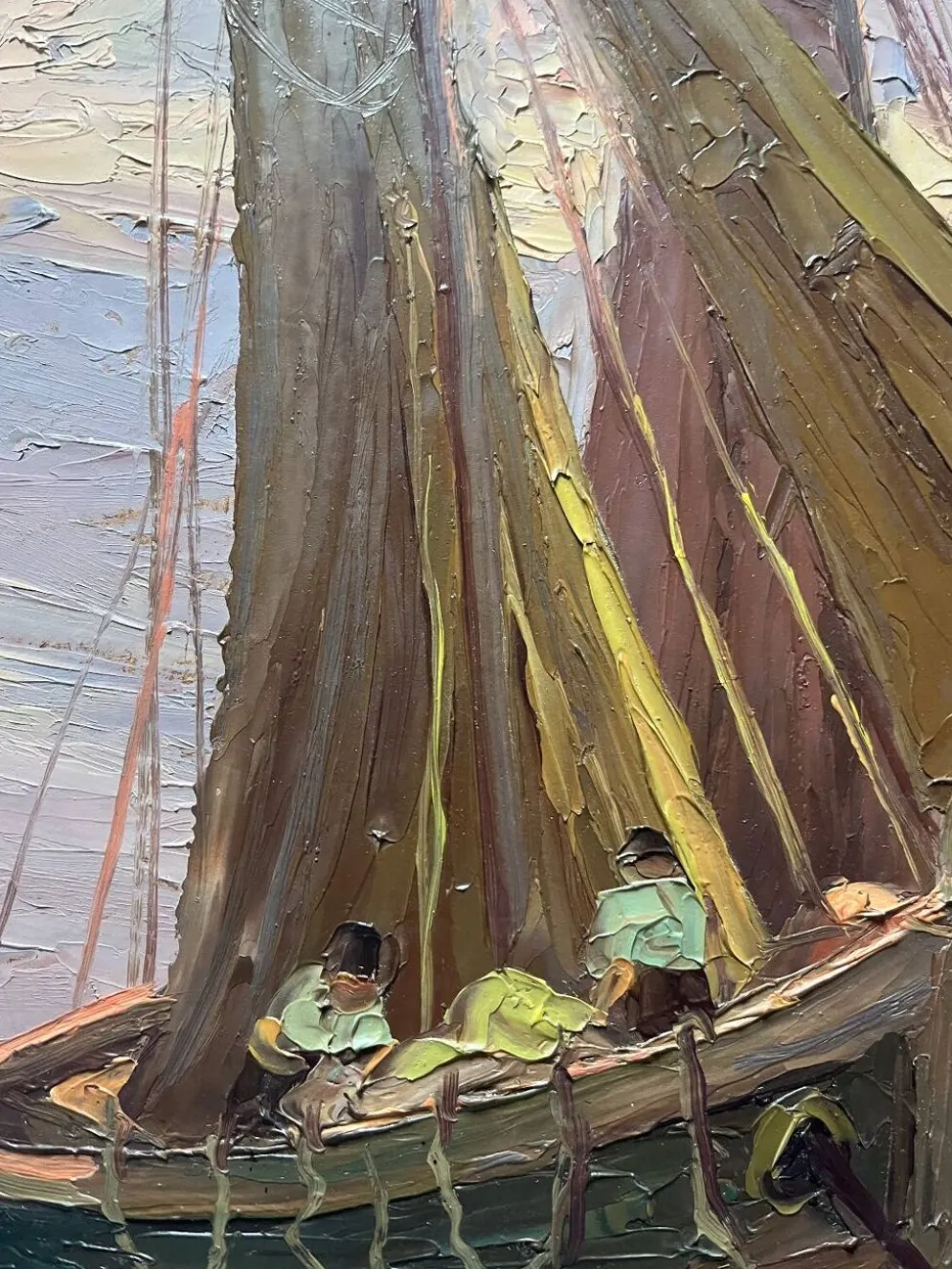 Tableau HSP "Marine méditerranéene" voiliers au port signé Dorges