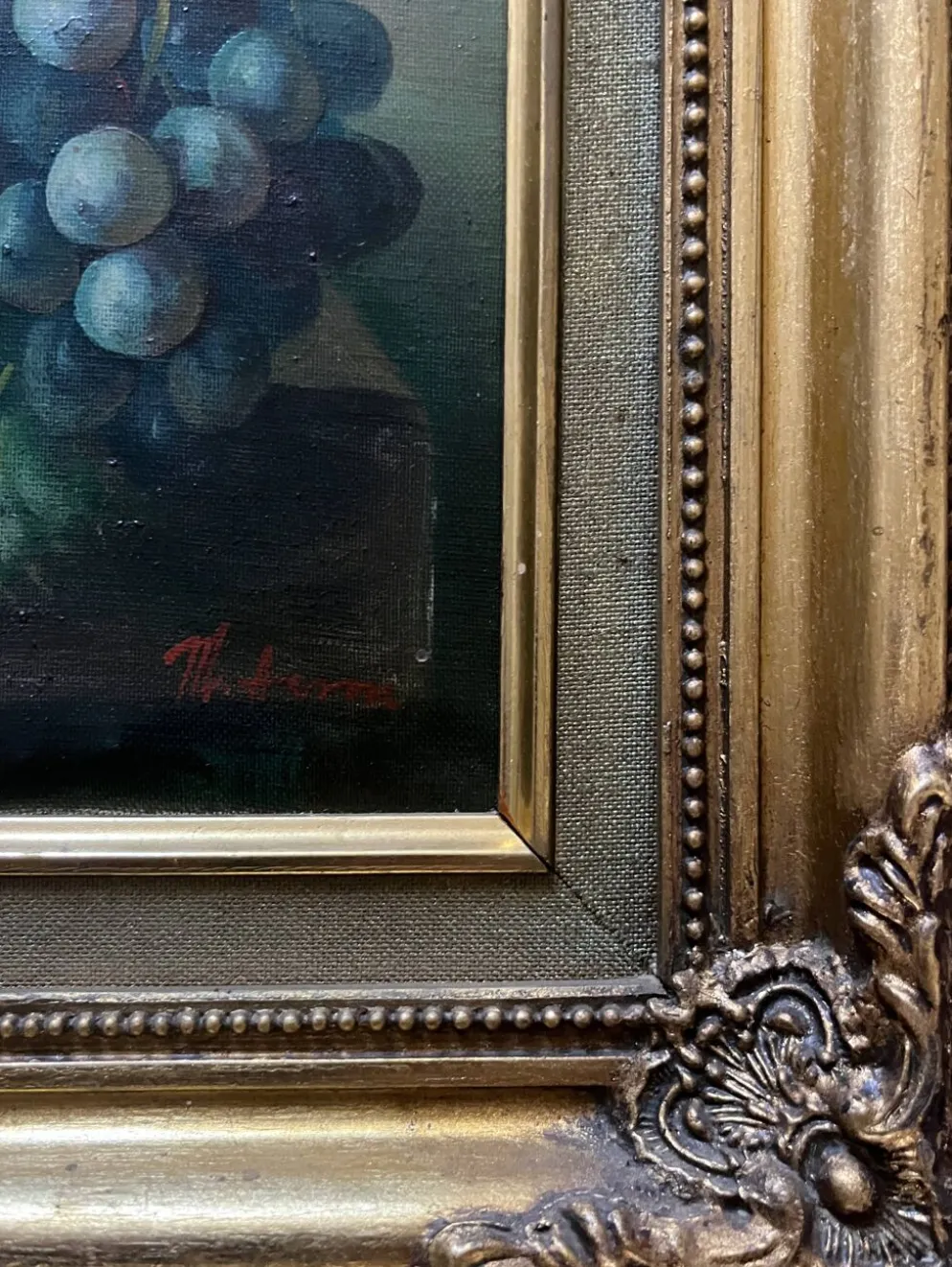Tableau HST "Nature morte aux fruits" Signé (?) éc. XX° siècle + cadre