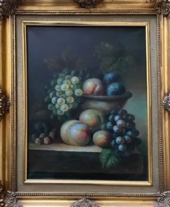 Tableau HST "Nature morte aux fruits" Signé (?) éc. XX° siècle + cadre