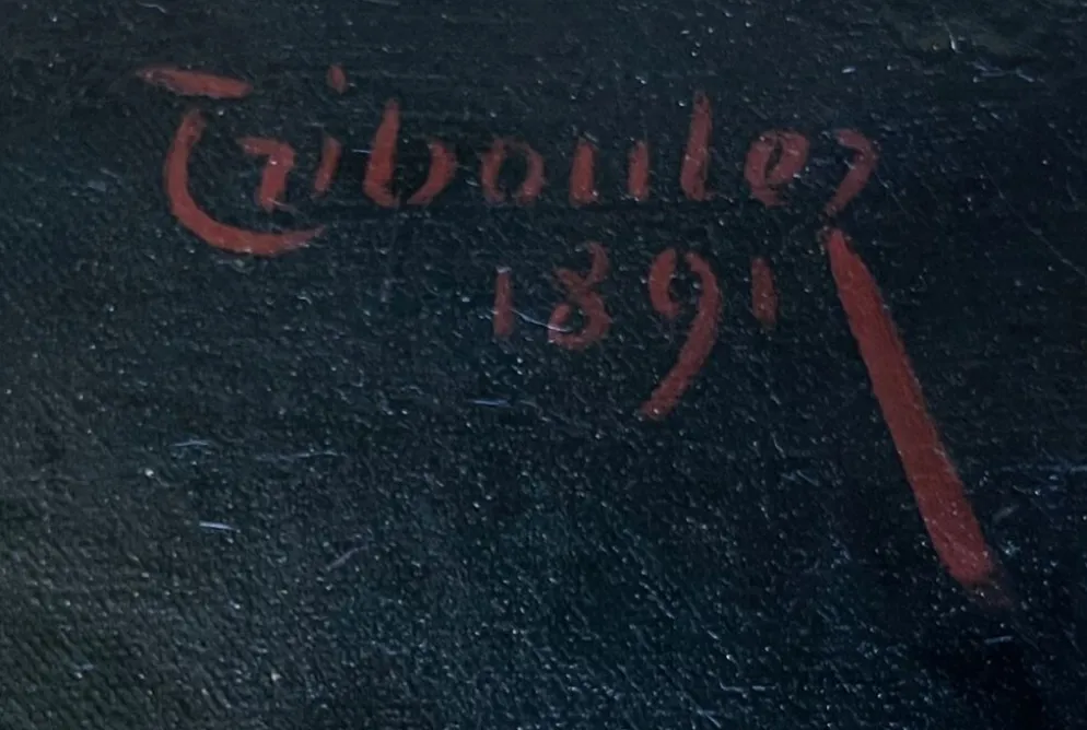 Tableau HST "Portait de famille et d'homme" 1891 signé Triboulez + cadre