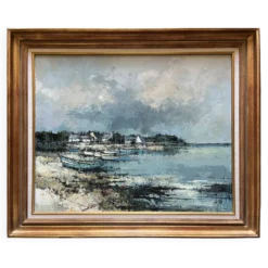 Tableau HST "Port en Bretagne" Marine signé éc. XX° siècle + cadre