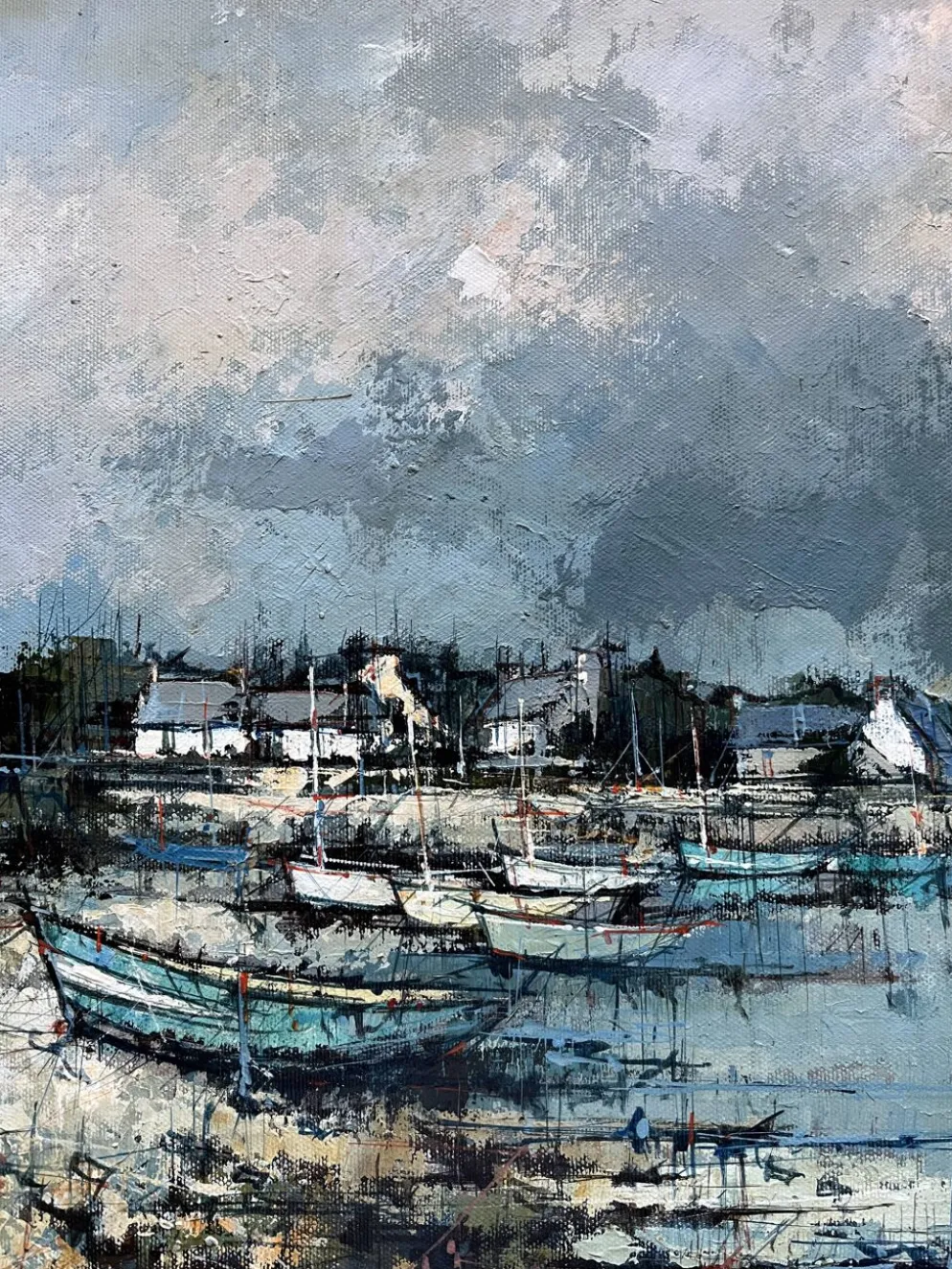 Tableau HST "Port en Bretagne" Marine signé éc. XX° siècle + cadre