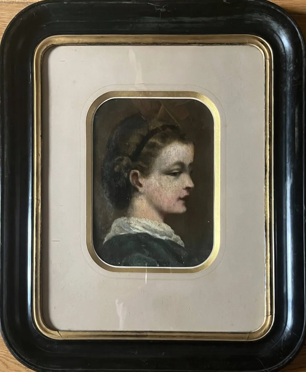 Tableau HST/P "Portrait de famille, Jeune femme" XIX° + cadre