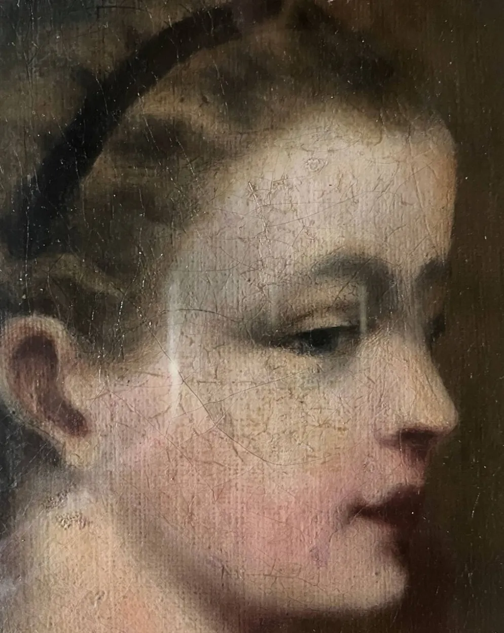 Tableau HST/P "Portrait de famille, Jeune femme" XIX° + cadre