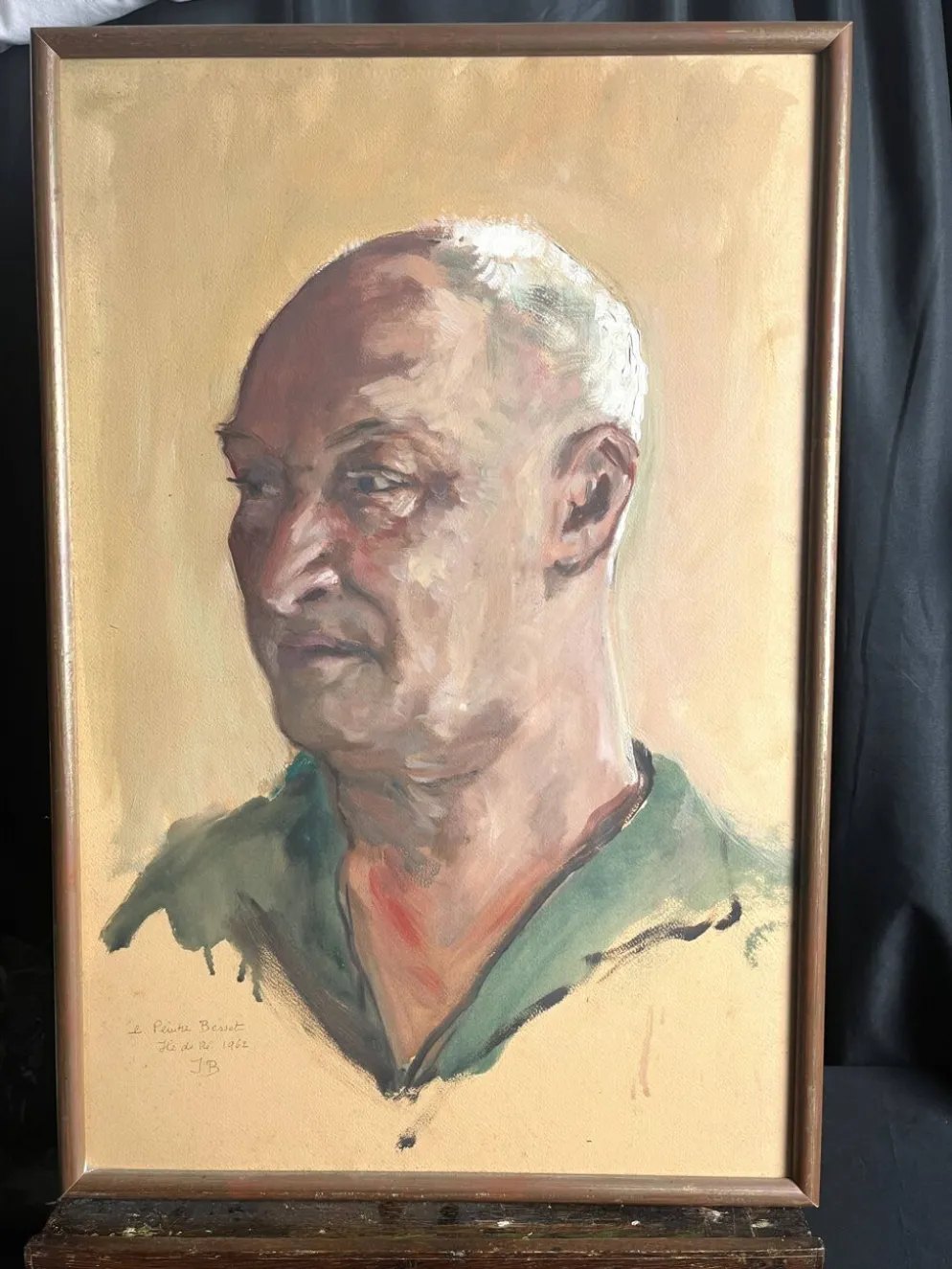 Tableau huile HSP portrait de Besset signé daté XXème