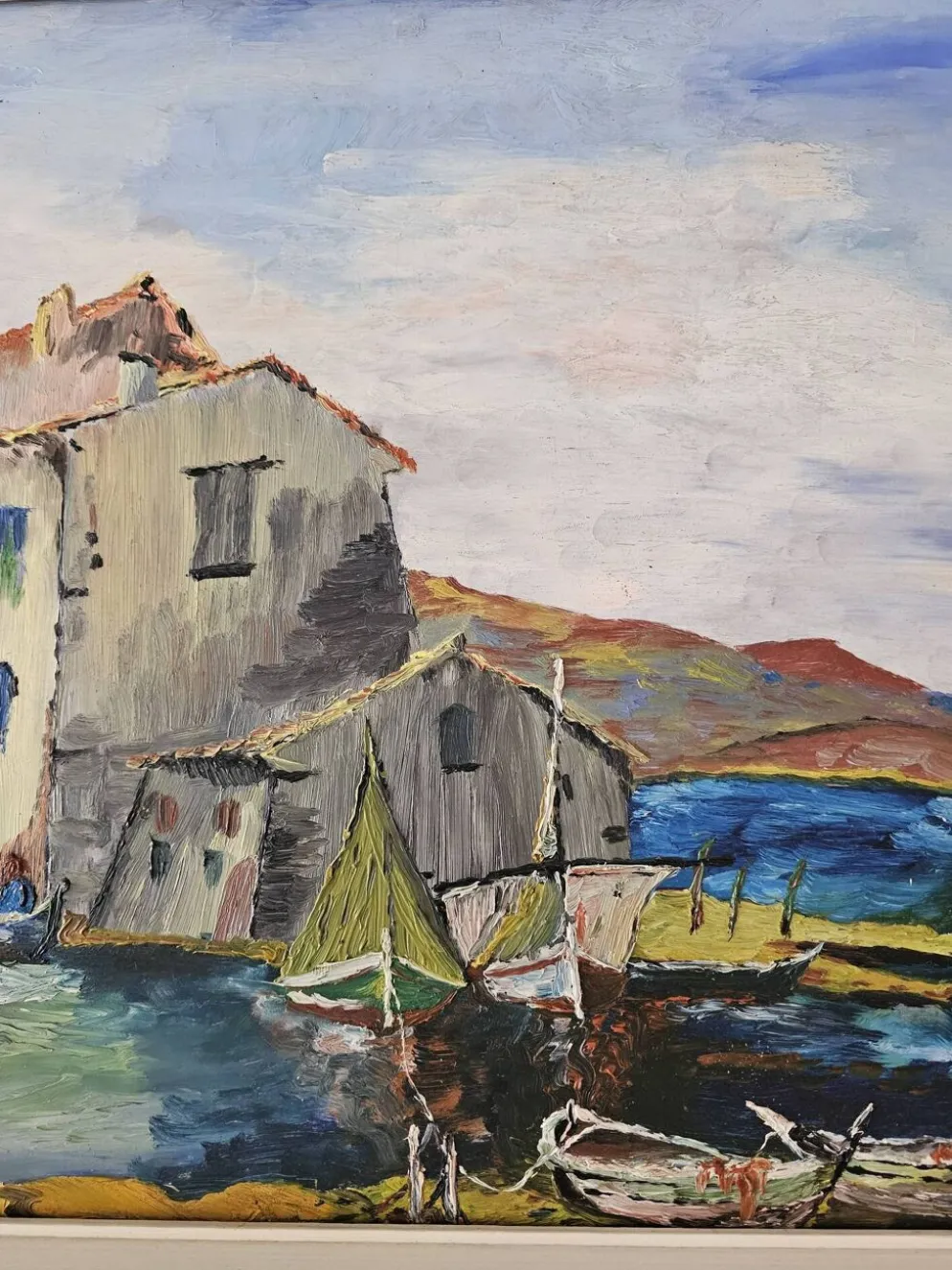 Tableau Huile sur Isorel Marine Port Les martigues signé (à identifier)