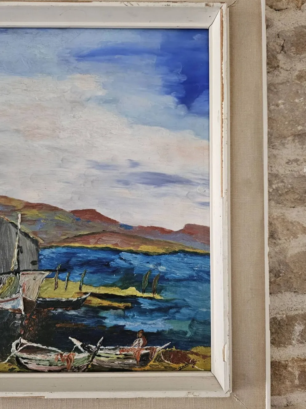 Tableau Huile sur Isorel Marine Port Les martigues signé (à identifier)
