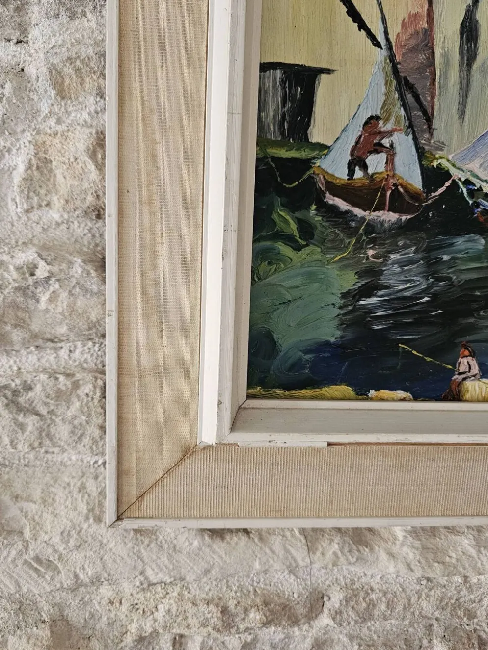 Tableau Huile sur Isorel Marine Port Les martigues signé (à identifier)