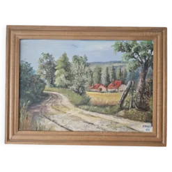 Tableau Huile sur Isorel - Paysage de campagne vallonné Signé H Pages 1969