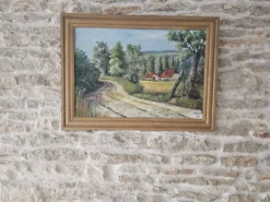Tableau Huile sur Isorel - Paysage de campagne vallonné Signé H Pages 1969