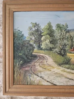 Tableau Huile sur Isorel - Paysage de campagne vallonné Signé H Pages 1969