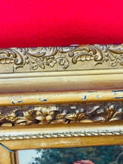 Tableau huile sur panneau bergère agneaux d’après J.B. Hofner X
