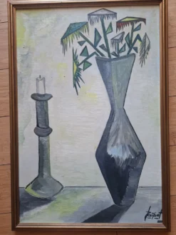 Tableau, huile sur toile dans le goût de Bernard Buffet, années 70
