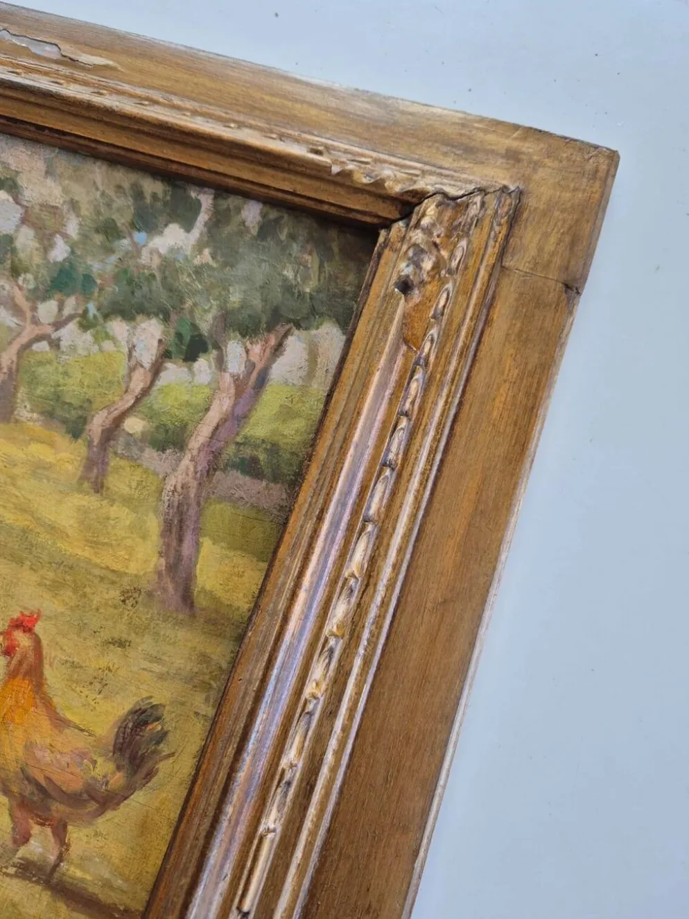 Tableau Huile sur Toile "Enfants à la Ferme" Signé Lo Presti - Cadre Doré (
