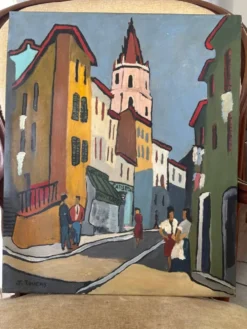 Tableau huile sur toile Marseille signée J. Toucas 1964 style fauvist