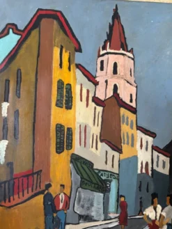 Tableau huile sur toile Marseille signée J. Toucas 1964 style fauvist