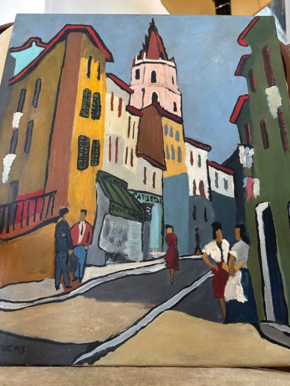 Tableau huile sur toile Marseille signée J. Toucas 1964 style fauvist