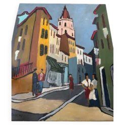 Tableau huile sur toile Marseille signée J. Toucas 1964 style fauvist