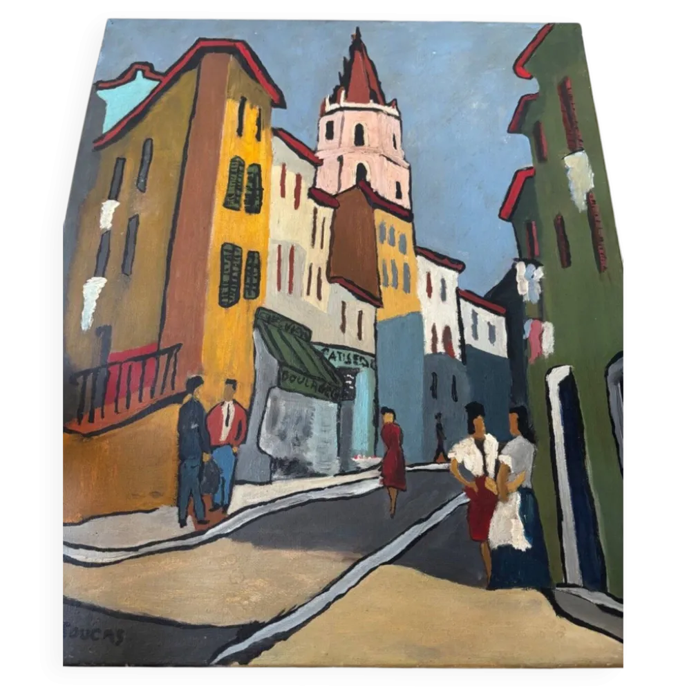 Tableau huile sur toile Marseille signée J. Toucas 1964 style fauvist