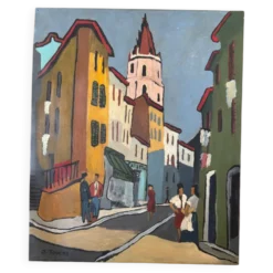 Tableau huile sur toile Marseille signée J. Toucas 1964 style fauvist
