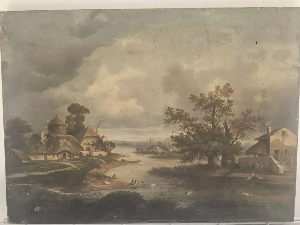 Tableau Huile sur Toile Paysage de campagne école XIX - Signé C. Rougeot 18