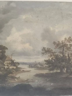 Tableau Huile sur Toile Paysage de campagne école XIX - Signé C. Rougeot 18