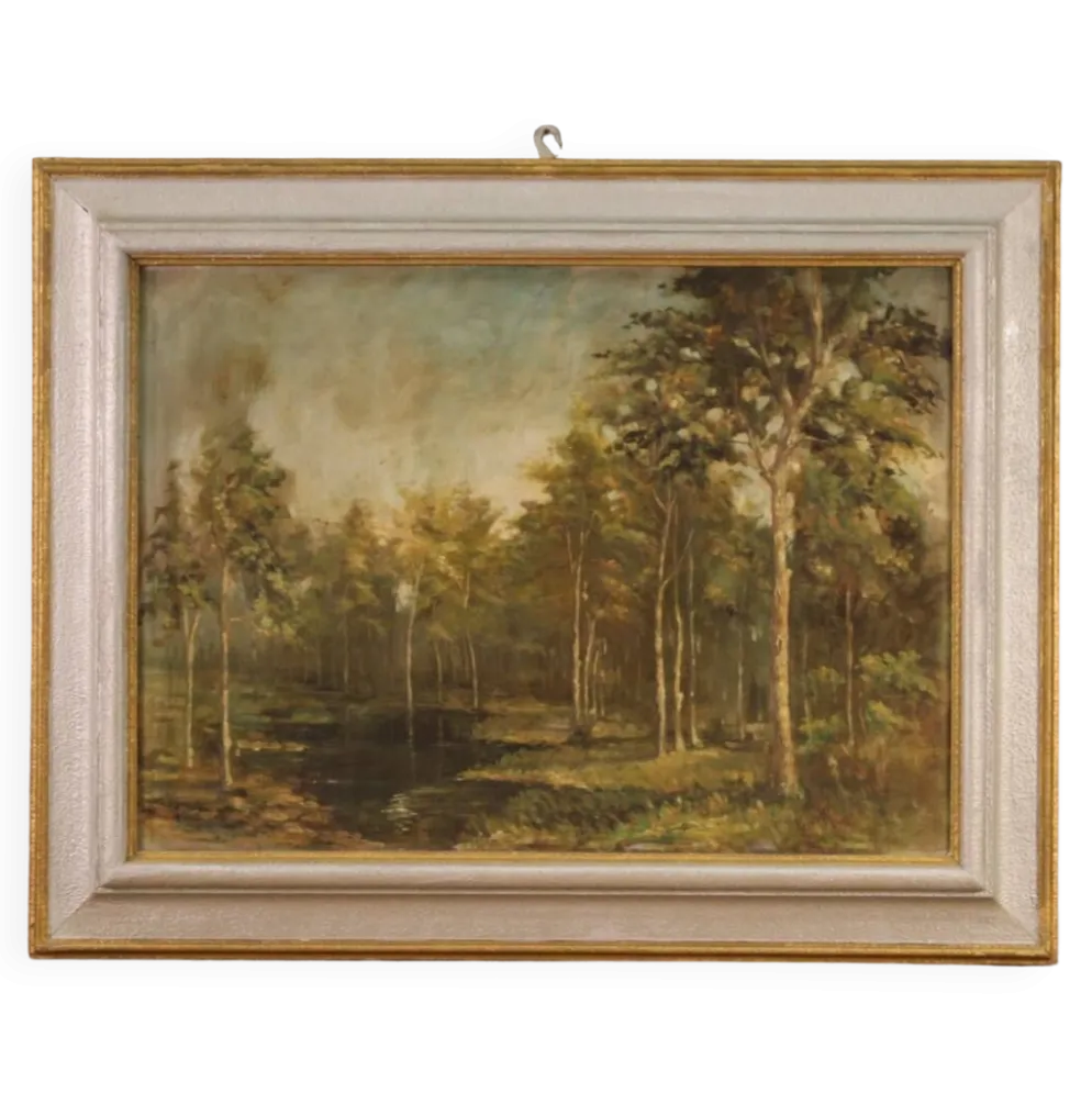 Tableau italien signé et daté 1939 paysage boisé