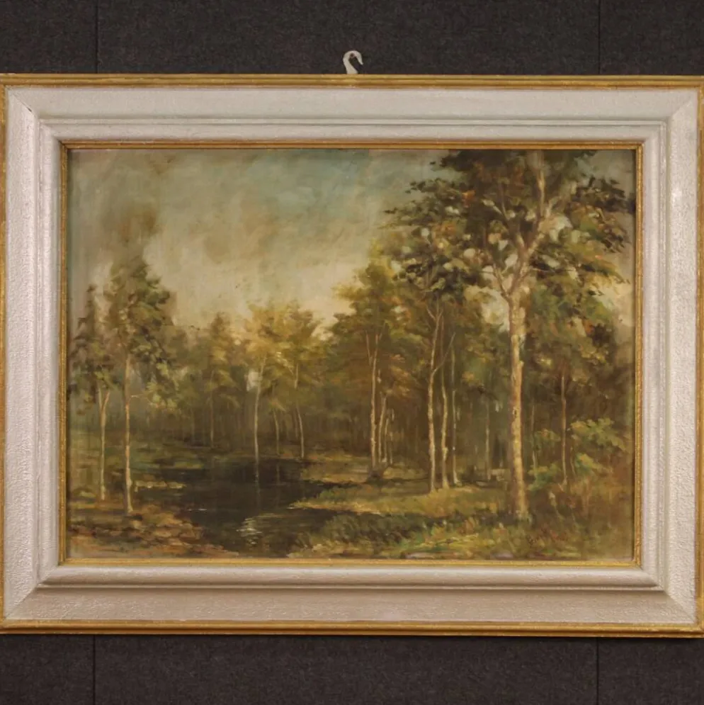 Tableau italien signé et daté 1939 paysage boisé