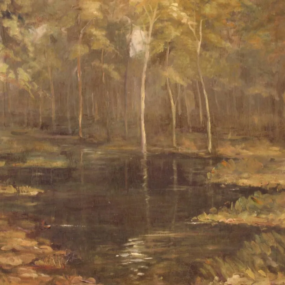 Tableau italien signé et daté 1939 paysage boisé