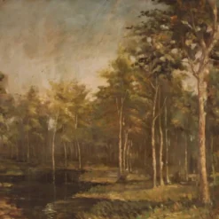 Tableau italien signé et daté 1939 paysage boisé