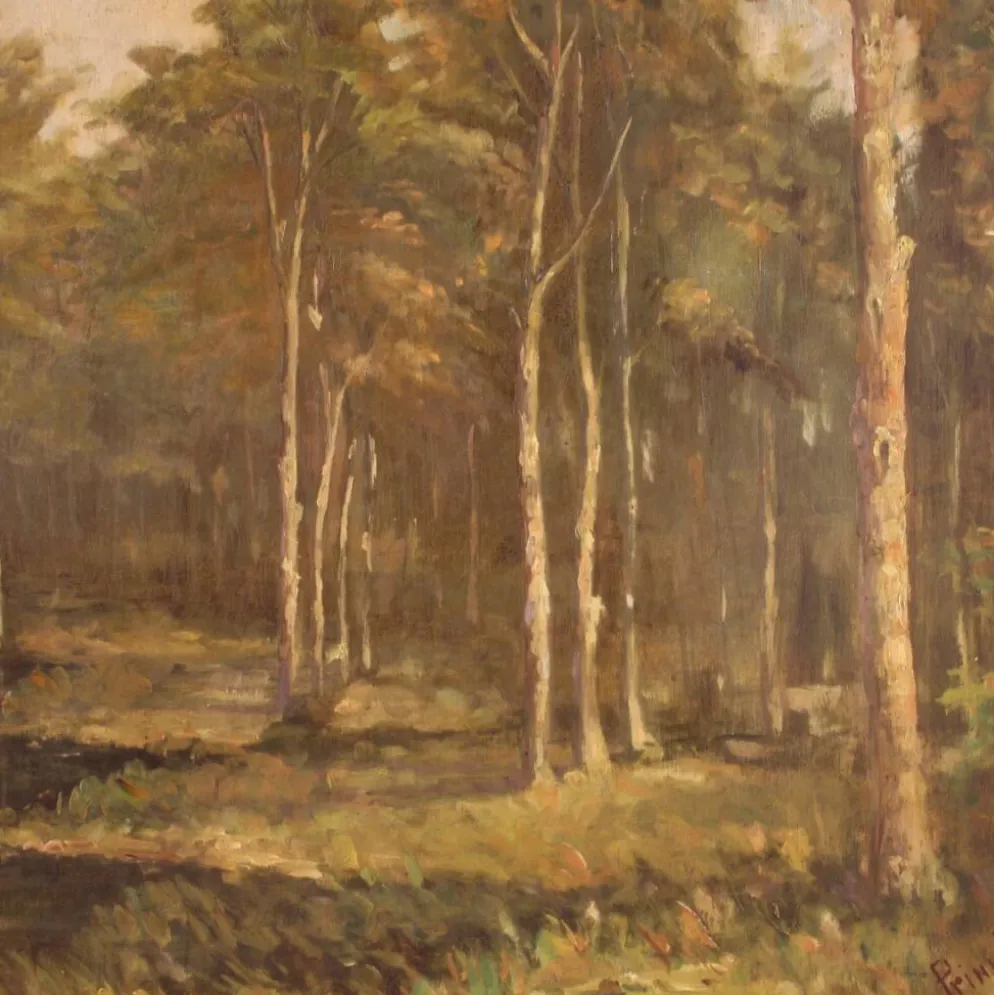 Tableau italien signé et daté 1939 paysage boisé