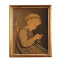 Tableau « Le Portrait de la jeune fille », design scandinave, 19e siècle, d'Albert Anker