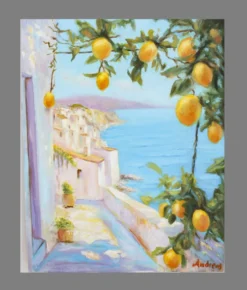 Tableau à l'huile d'une vue sur la mer.
