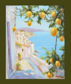 Tableau à l'huile d'une vue sur la mer.