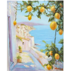Tableau à l'huile d'une vue sur la mer.