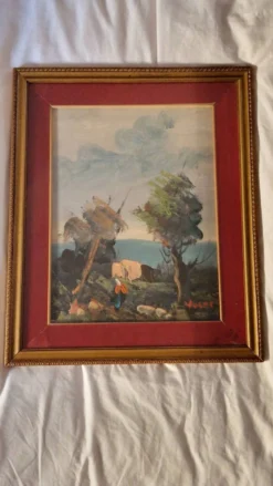 Tableau marine vintage huile sur toile sous verre VOLPI