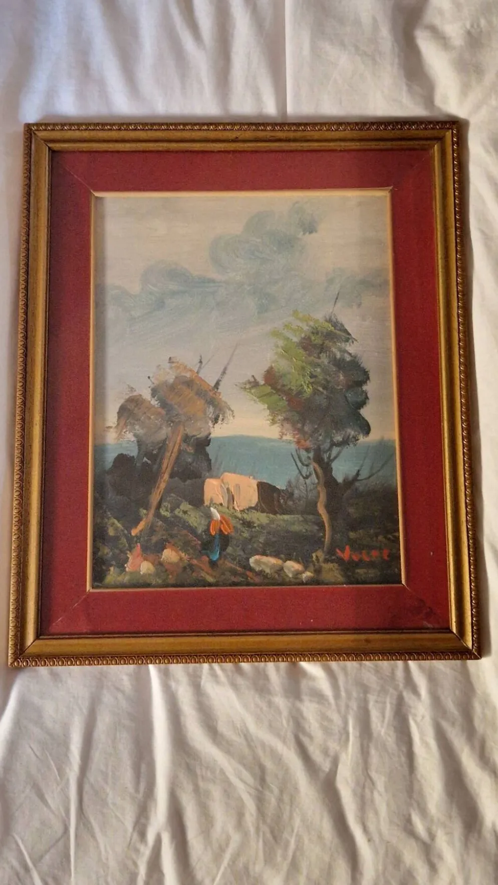 Tableau marine vintage huile sur toile sous verre VOLPI