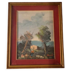 Tableau marine vintage huile sur toile sous verre VOLPI
