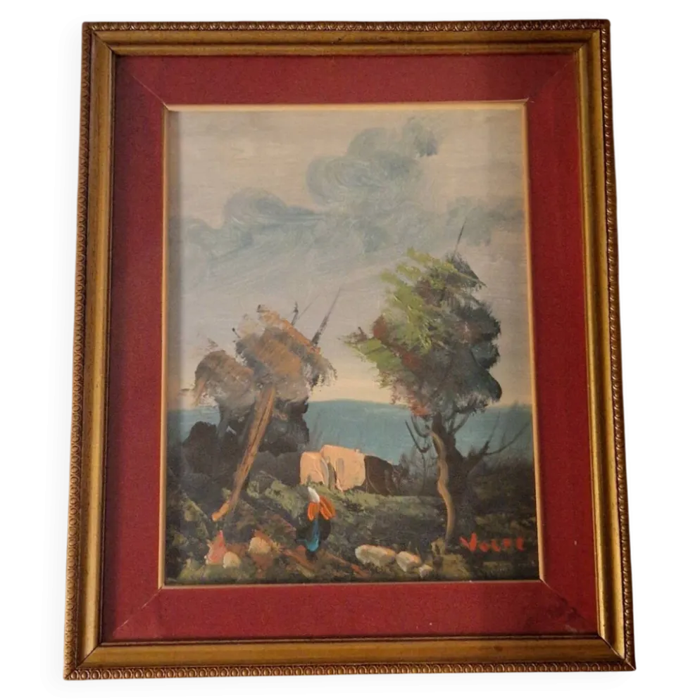 Tableau marine vintage huile sur toile sous verre VOLPI