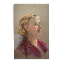 Tableau Pastel "femme au chemisier rouge" vers 1950