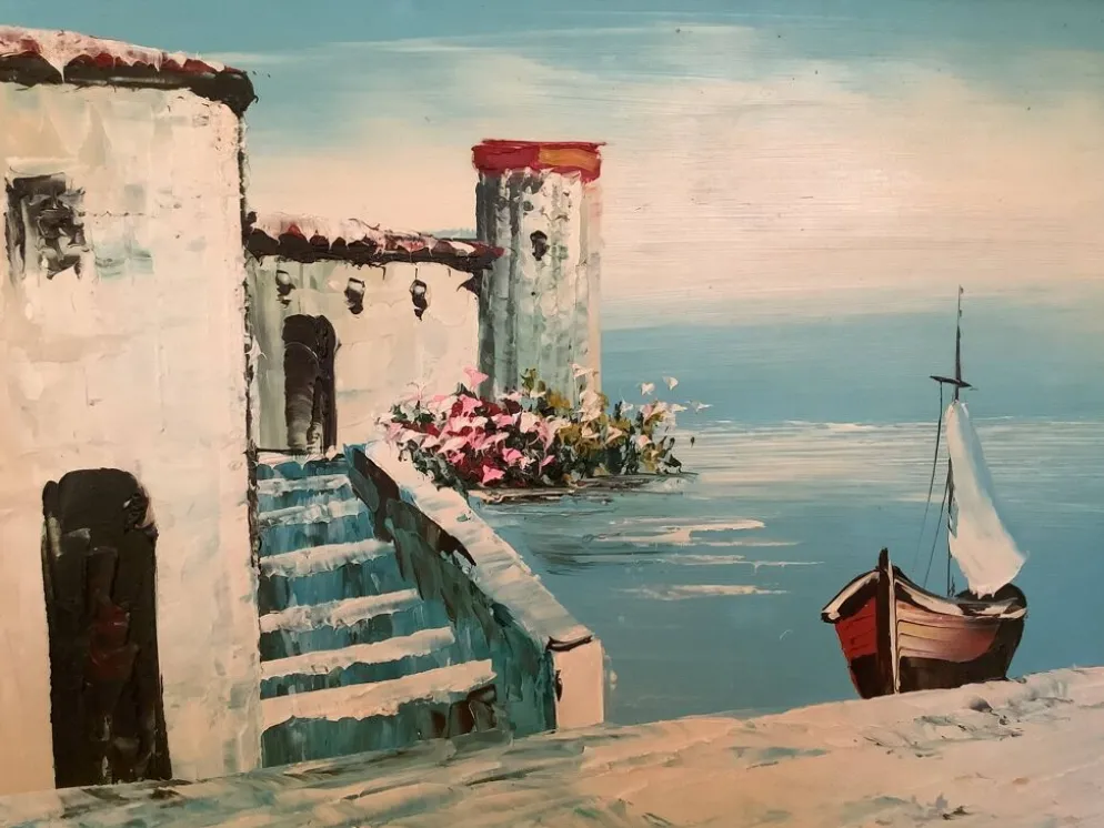 Tableau paysage de bord de mer huile sur panneau