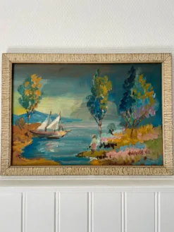 Tableau peinture huile impressionniste paysage marin voilier