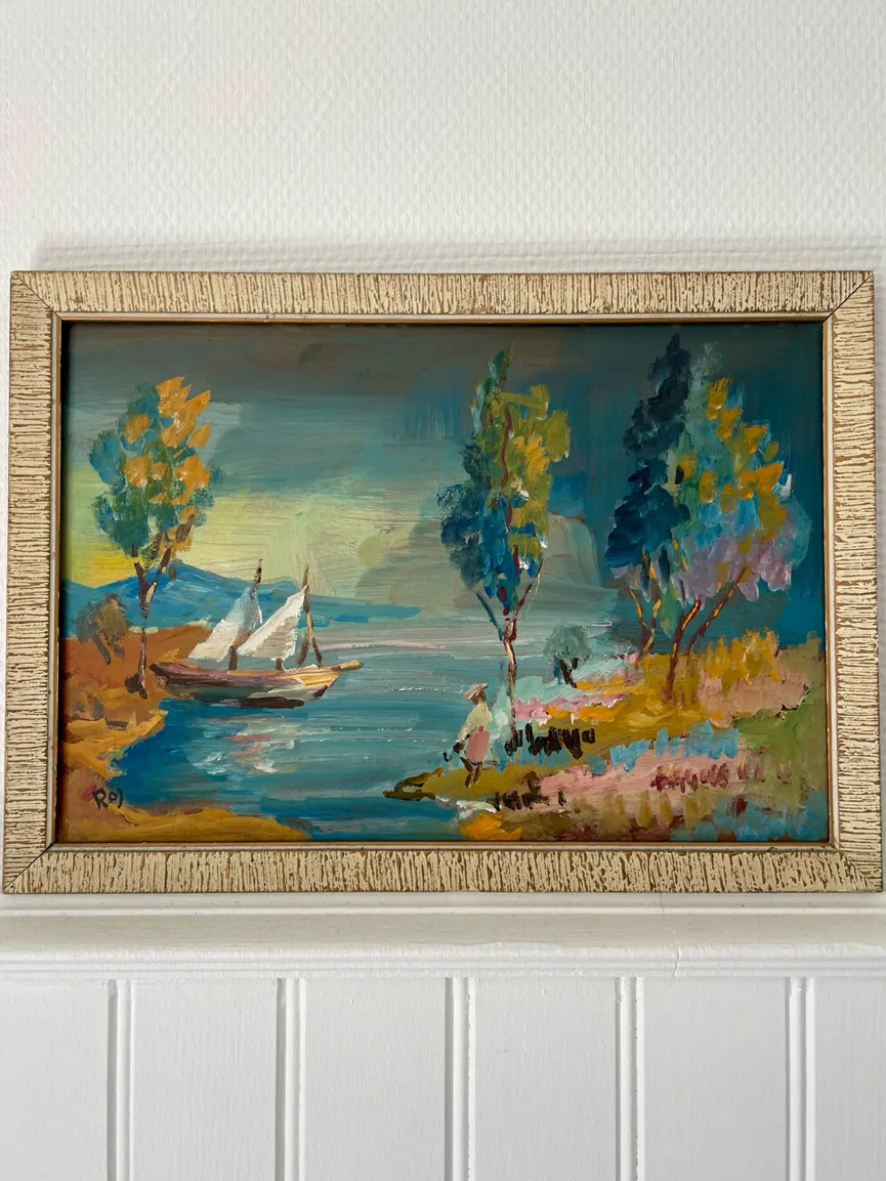 Tableau peinture huile impressionniste paysage marin voilier