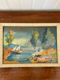 Tableau peinture huile impressionniste paysage marin voilier