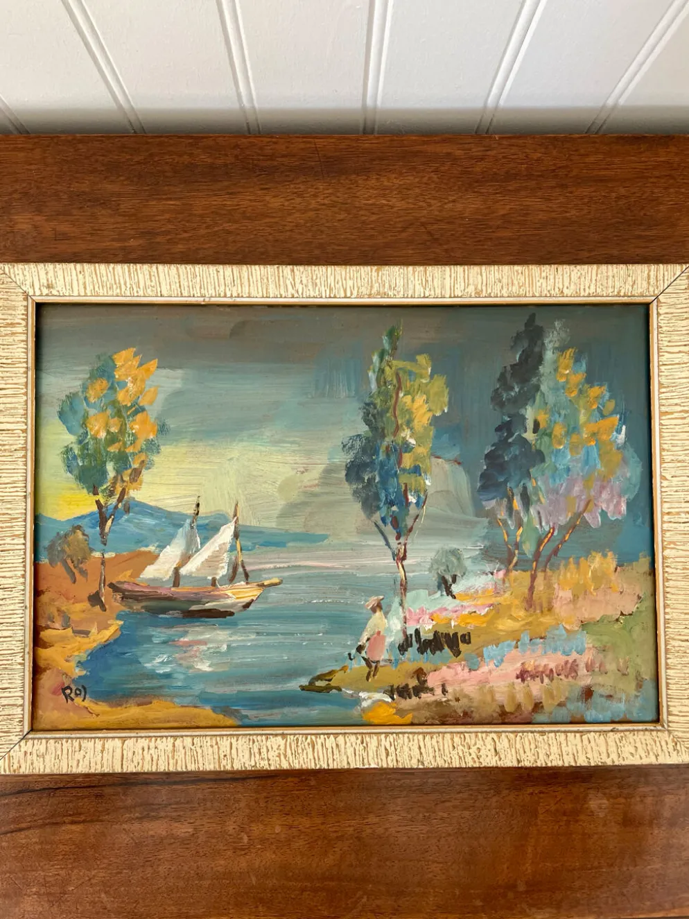 Tableau peinture huile impressionniste paysage marin voilier