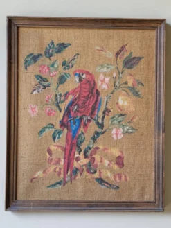 Tableau / Peinture sur toile de jute / Perroquet