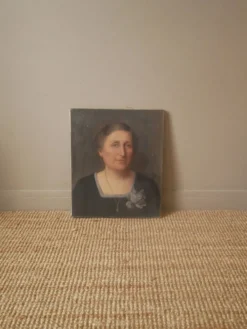 Tableau portrait huile sur toile décoration campagne chic femme peinte visage esprit brocante bohème