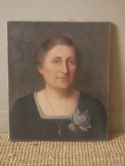 Tableau portrait huile sur toile décoration campagne chic femme peinte visage esprit brocante bohème